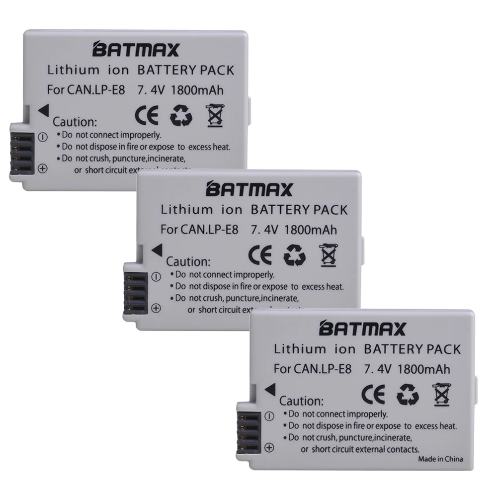 3 battery Batmax LP-E8 LPE8 LP E8 Батарея для Canon 550D 600D 650D 700D X4 X5 X6i X7i T2i T3i T4i T5i DSLR Камера - Цвет: 3 battery