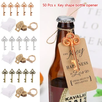 

50pcs Key Chain DIY Rustic Style Metal Wedding Decoration Hotel With Tag Card Party Favours Home Bottle Opener Multifunction