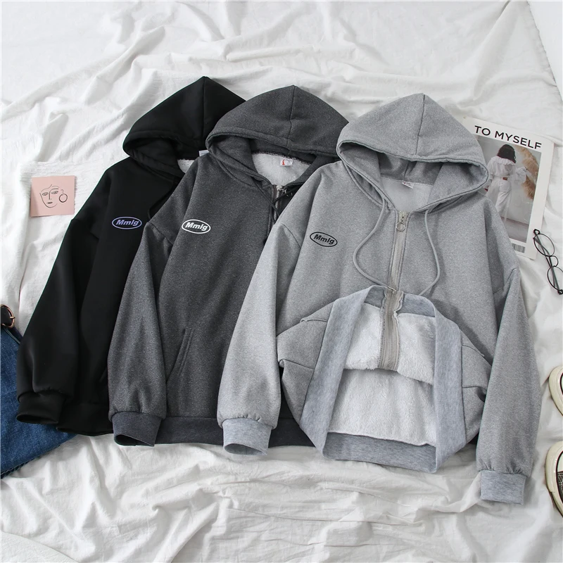 

Winter Warm Zip Up Hoodie Letter Thick Sweatshirts for Women Vintage Sweatshirt Oversized Hoodies for Womens Zipper Clothes
