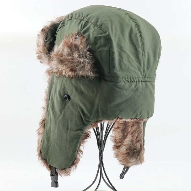 bomber trapper hat CAMOLAND Winter Waterproof Bomber Hat For Women Men Faux Fur Earflap Caps Outdoor Male Russia Ushanka Snow Ski Cap men's bomber hats