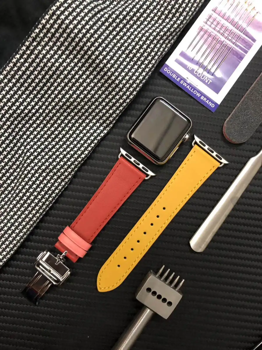Модный Роскошный кожаный ремешок с застежкой-бабочкой для Apple Watch series 5 4 3 2 1 38 40 ремешок для iWatch Edition 42 44 мм ремешки для часов - Цвет ремешка: yellow orange