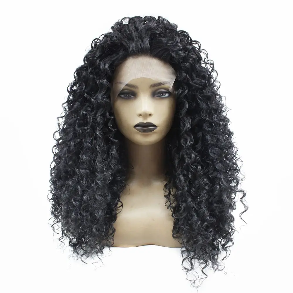 Grey Long Kinky Curly Wigs For Black Women Heat Resistant Fiber Hair Glueless Synthetic Afro Curly Lace Front Wig with Baby Hair