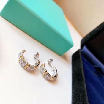 

SHINETUNG 1: 1 High Quality 8 Zircon Cross Earrings Women Logo Fashion Original Model S925 Sterling silver Jewelry Holiday Gift