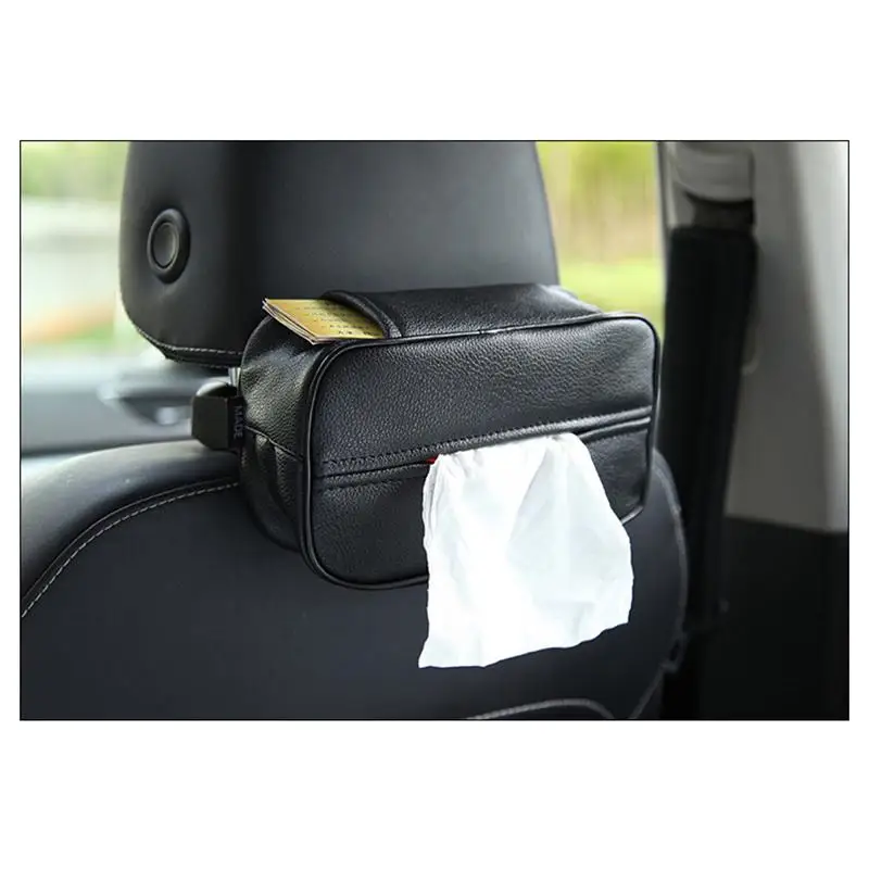 

New High Quality Universal Car Armrest Box Sun Visor PU Leather Tissue Box Paper Case Organizer Napkin Container