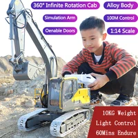 1:14 Full Metal RC Excavator Independent Joint Control Infinite Rotation Cab Openable Doors Alloy Bucket 100M Range Truck Model 1
