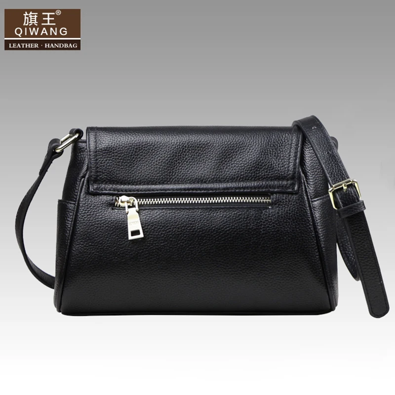 Сумка мессенджер Qiwang черная из натуральной кожи 2019|genuine leather shoulder bag|leather bagbrand women bag