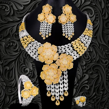 

missvikki Luxury Gold Necklace Bangle Earring Ring Jewelry Sets For Women Wedding Russia Dubai Bridal Party Show Jewelry Sets