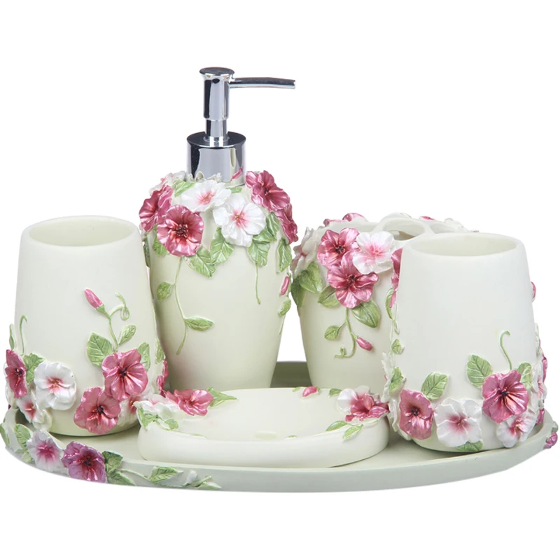 Resin Wash Romantic Bathroom 5pcs set With Tray European-style Fashion Bathroom Accessories Set Wedding Combination Xmas Decor