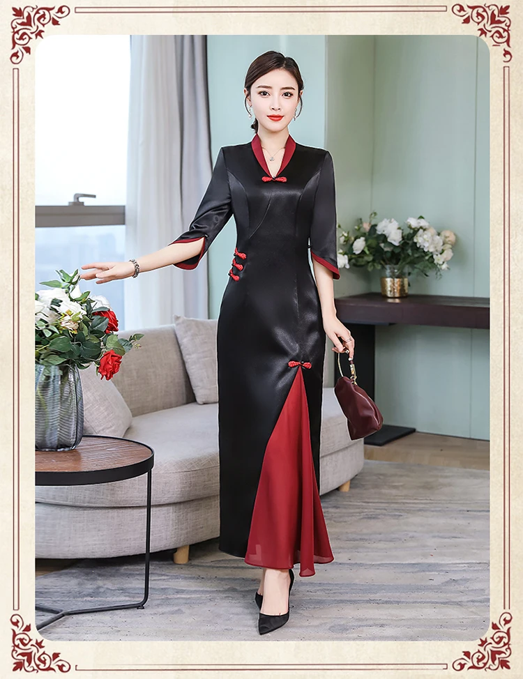 Thfs1968p2019 стиль Cheongsam Длинное Элегантное улучшенное свадебное платье cheongsam Одри мама