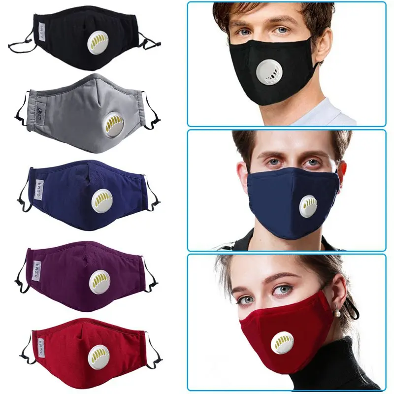 

HOT Cotton Anti Haze Anti-dust Mask Safety Breathing Valve Mask White Valve+2 Filters Reusable Washable Face Mask Anti Pollution