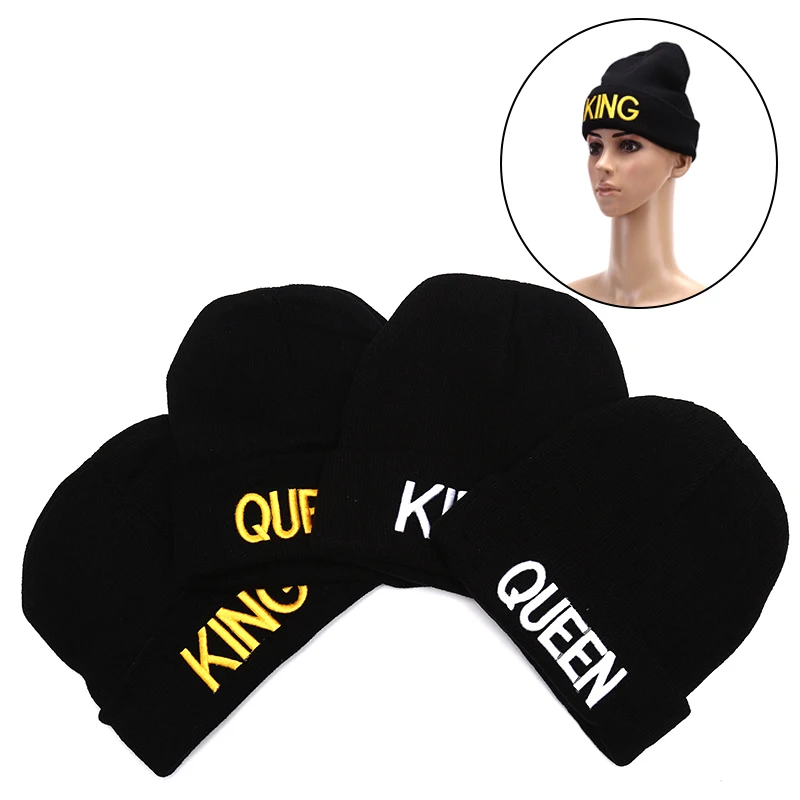 KING QUEEN шапочки для пар теплые зимние осенние эластичные вязаные головные уборы