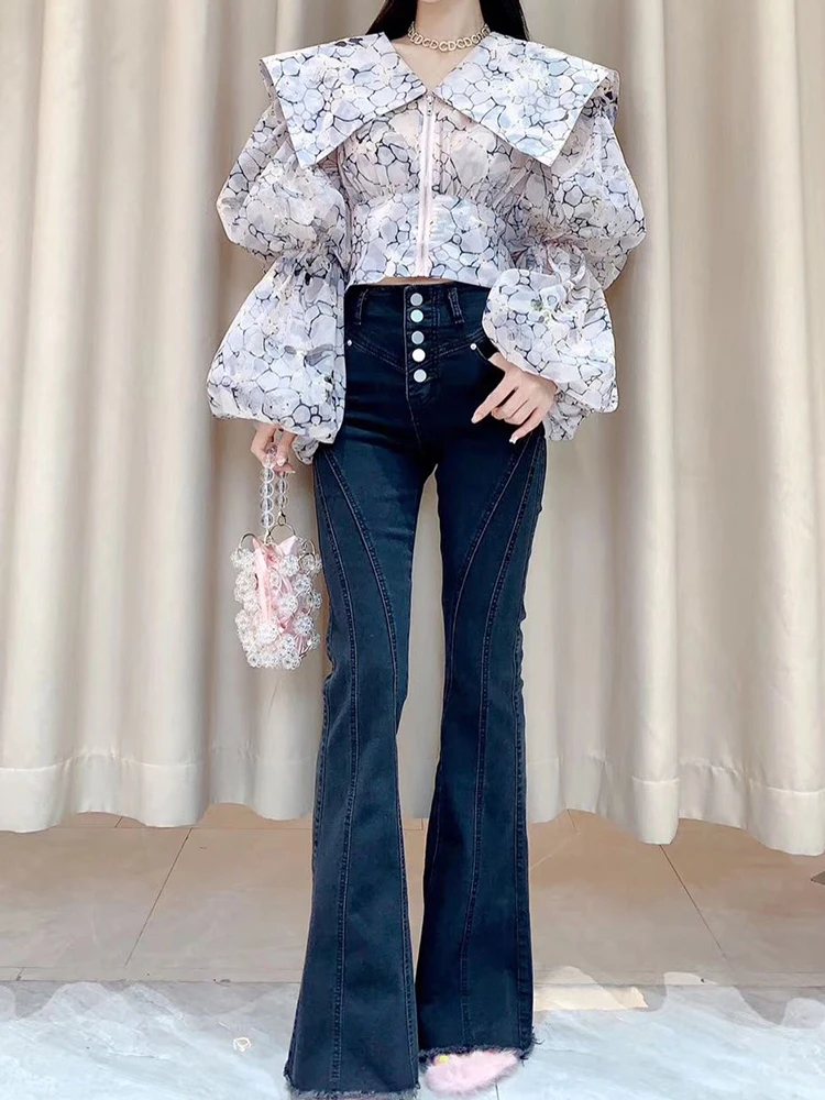 Large lapel retro geometric pattern waist short