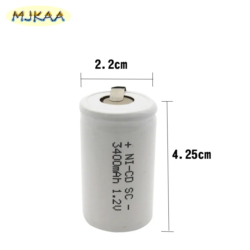 10 шт./лот Ni-CD SC 3400mAh серебро 1,2 V 4/5 Sub NiCd аккумуляторная батарея плоский верх с вкладками для электроинструментов медицинское оборудование