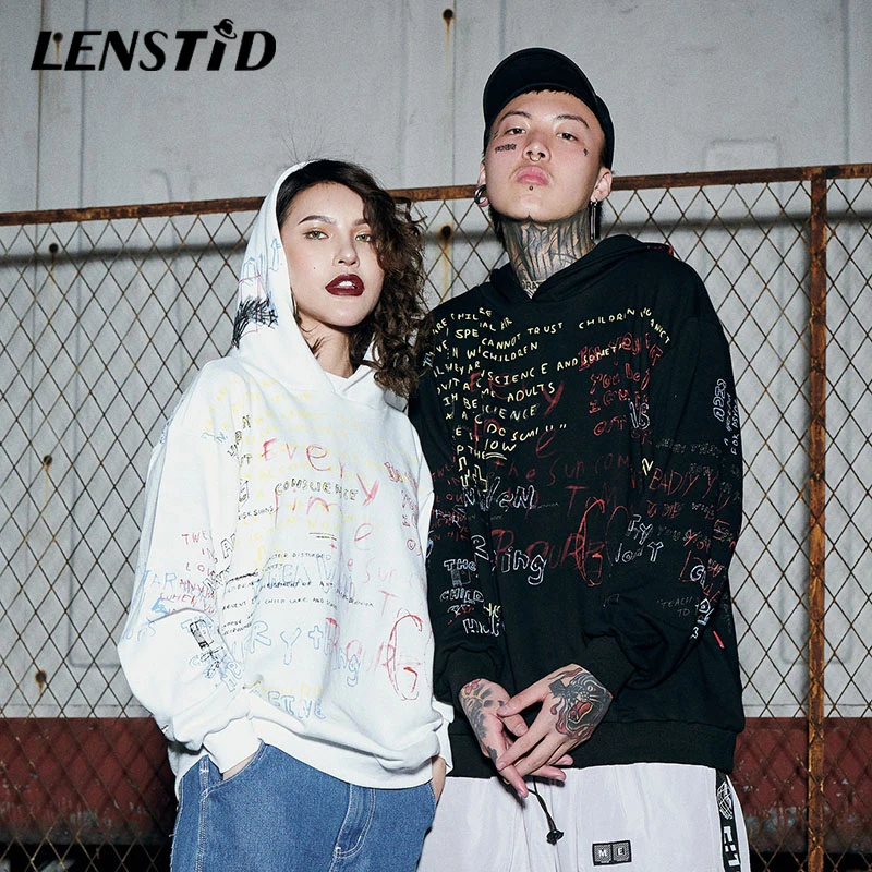 LENSTID 2020 Весна Harajuku худи с граффити толстовки мужские хип хоп пуловер Уличная