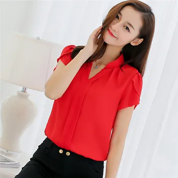 

2020 Women Shirt Chiffon Short Sleeve Elegant Ladies Formal Office Plus Size Chiffon Shirt Blusas Femininas Clothing F3