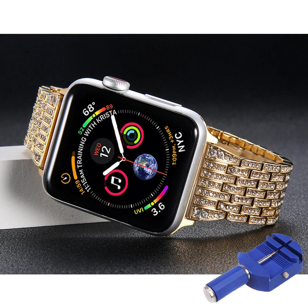 Алмазный ремешок из нержавеющей стали pulseira для apple Watch band 4(iwatch 5) 44 мм 40 мм apple watch 3 2 1 42 мм 38 мм ремешок для часов - Цвет ремешка: gold
