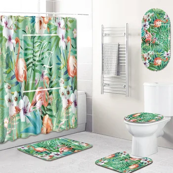 

Shower Curtain Bathroom Mat PVC Skid Resistant Carpet Mat Five-Piece Set