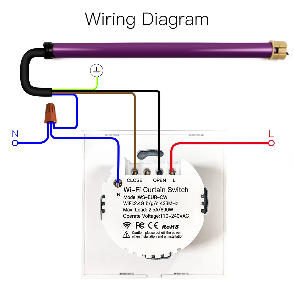 WiFi RF433 Smart Touch Curtain Roller Blinds Motor Switch Tuya Smart Life App Remote Control Works with Alexa Google Home
