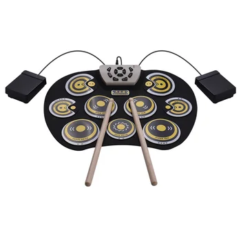 

Electronic Drum Pad USB Cable Foldable Roll Up Digital Drum Set with Drumsticks Double Foot Pedals Percussion Instrument
