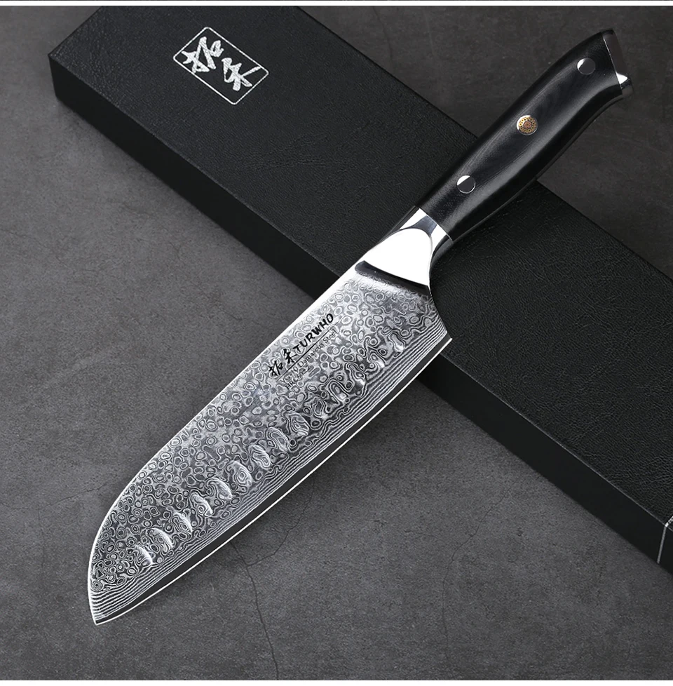 TURWHO 7 дюймов Кухонные ножи santoku 67 слоев дамасской стали шеф-повара нож для мяса фрукты овощи G10 Ручка