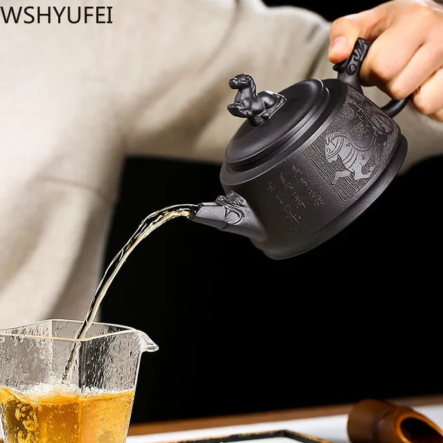 Nagy Kapacitás 350 Ml Yixing Tea Edény Lila Agyag Teáskanna Szépség Vízforraló Nyers Érc Fekete Iszap Kézzel Készített Szett Testreszabott Nyakkendő Guanyin - Image 3