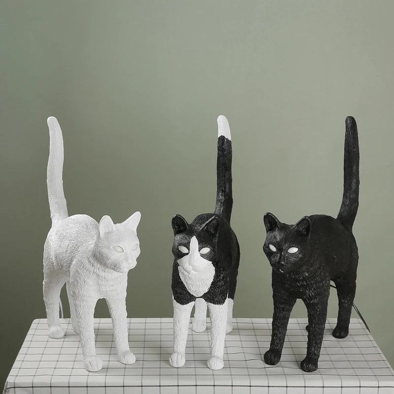 Скандинавский черный белый SELETTI настольная лампа кота из смолы кошачий