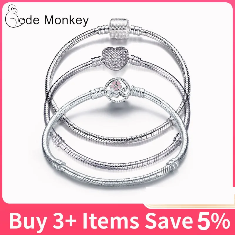 

CodeMonkey 17-20cm Silver Color Love Snake Chain Fit Original Bracelet Charm DIY Pandora Bead Bangles Jewelry Making CMS1104
