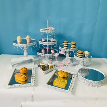 

3-15pcs Cake Stand Set Round Metal Cake Stands Dessert Display Cupcake Stands with Simple Design, White