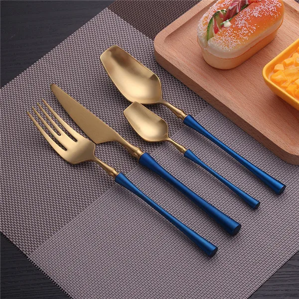Pink Gold Cutlery Set Housewife 304 Stainless Steel Fork Dining Tea Spoon Table Knife Set Cutlery Set Knives Forks and Spoons - Цвет: blue gold