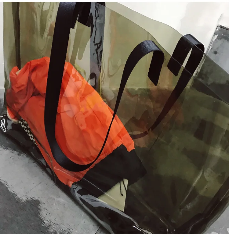2021 Transparent PVC Handbag beach Shoulder bag Women New Trend Tote Hot Sale Jelly Color Plastic Clear Bag Large capacity