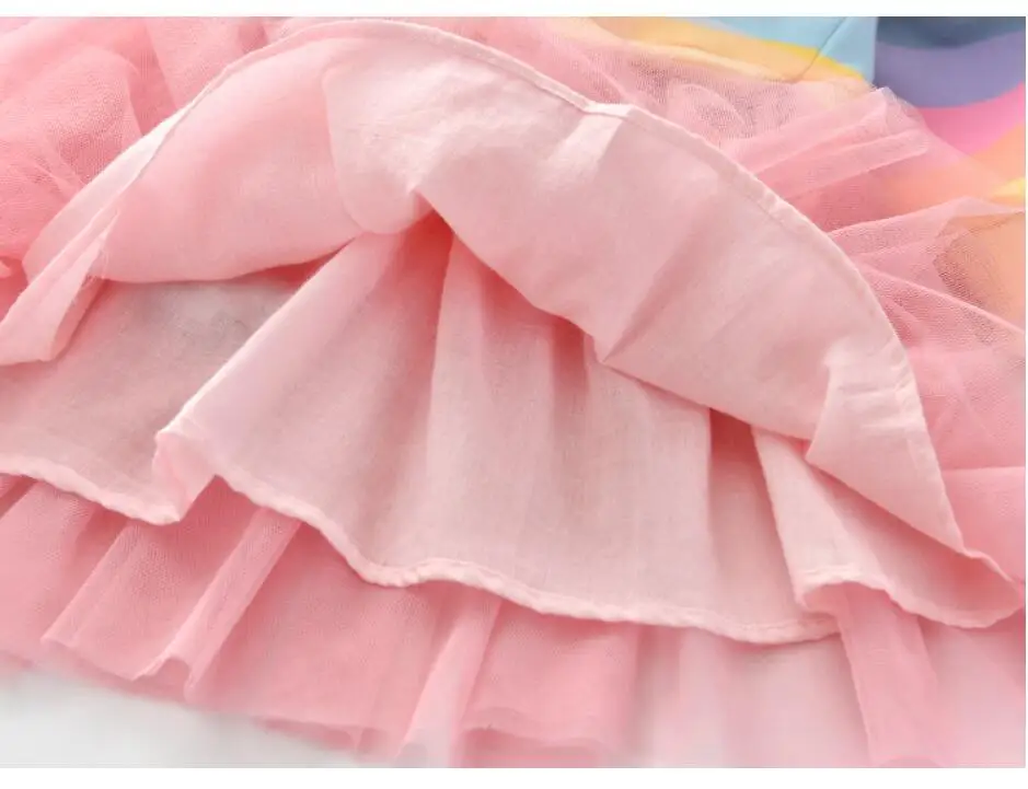 Baby Girls Dress Princess Autumn Sweater Fleece Gauze Tutu Dresses Children Clothing Long Sleeve Rainbow Stripes Dress For Girls girls dress maxi dress princess costume kids clothes