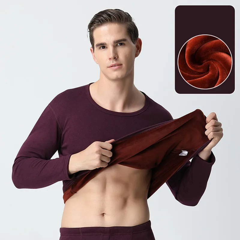 Plus Velvet Men Thermal Underwear Set Heated Long Johns Winter Inner