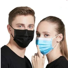 50 шт./пакет из нетканого материала Черный одноразовые маски медицинские стоматологические ушного вкладыша 3 слоя Анти-пыль лицо хирургические маски