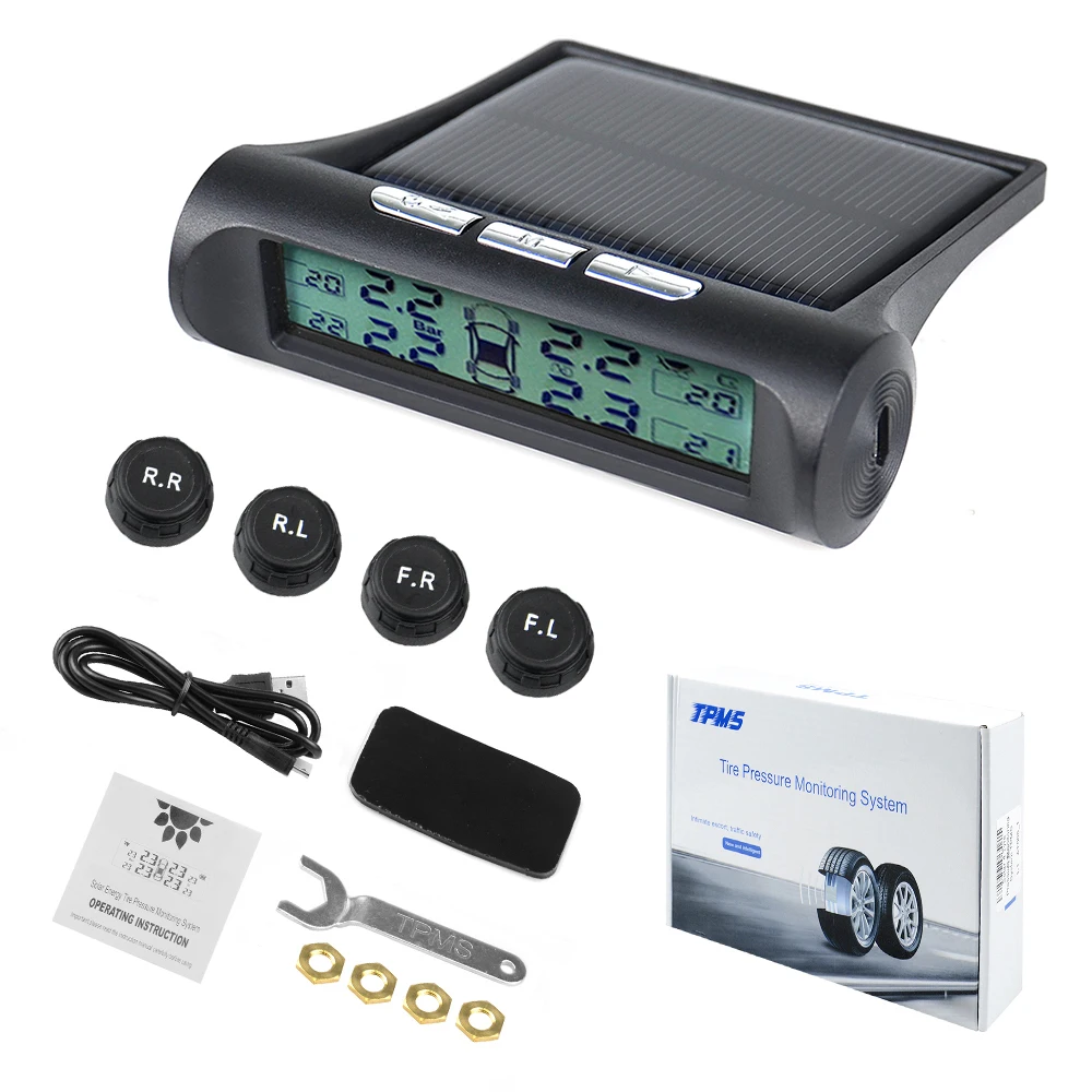 Солнечный TPMS автомобильный датчик контроля давления в шинах цифровой дисплей светодиодный Белый подсветка Автомобильная система контроля давления в шинах Автомобильная безопасность
