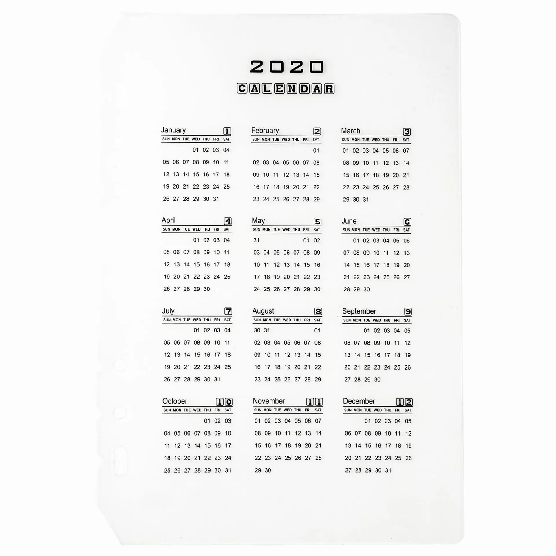 A5 A6 календарь с кольцевым разъемным механизмом, блокнот разделитель для подкачки блокнот внутренняя бумага - Цвет: 2020 Calendar