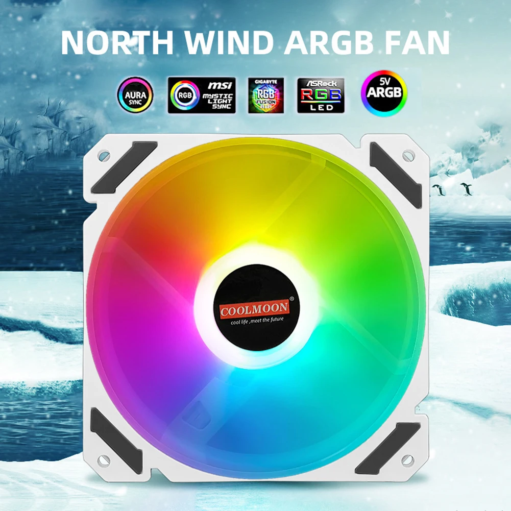 COOLMOON 120mm PWM ARGB PC Case Fan Quiet 4 Pin Addressable RGB Cooling for CPU Cooler Computer Chassis |