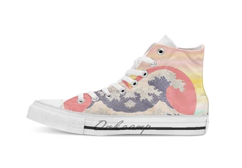 

Hokusai revisited breathable Casual High Top lace-up Canvas shoes sneakers Drop shipping