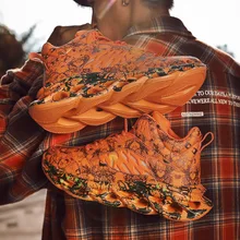 Модные Для мужчин в стиле «хип-хоп», уличные Обувь для танцев в стиле «граффити» с высоким берцем, на не сужающемся книзу массивном спортивная обувь на осенне-летний сезон Повседневное из сетчатого материала; обувь в стиле для мальчиков; мужская обувь