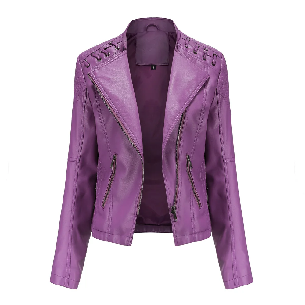 

2023 Autumn Women's Leather Jacket Slim Turn-down Collar Short PU Leather Coat Women Zipper Motorcycle Jackets Outwear Female