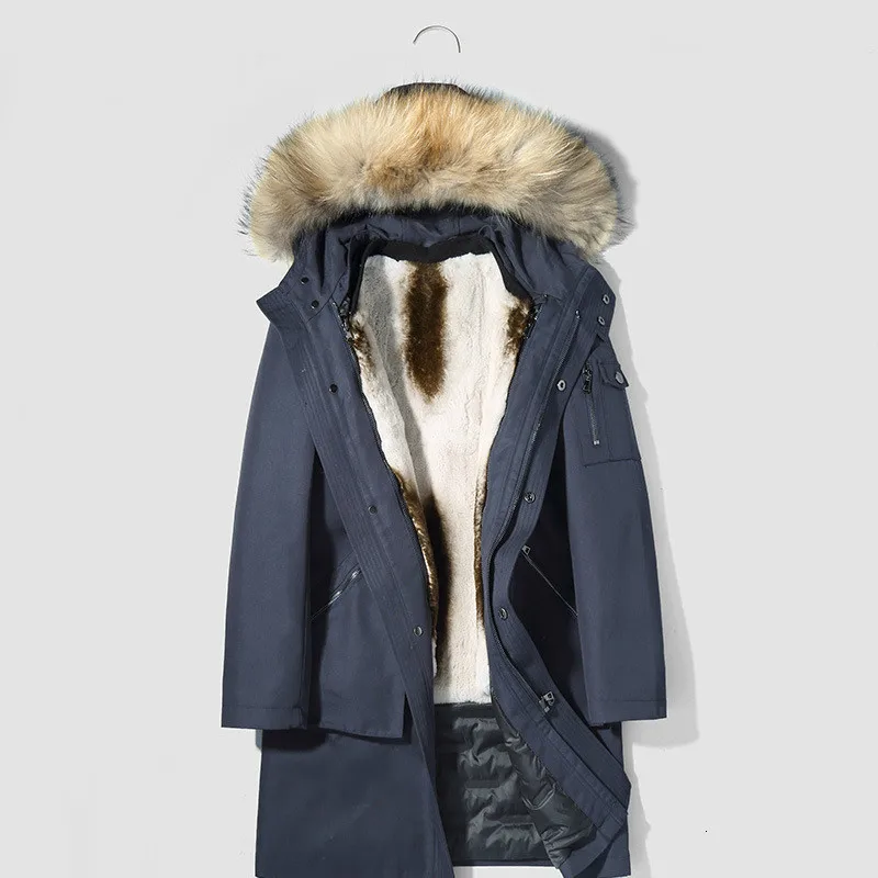 dark blue Пальто из натурального меха, мужская зимняя куртка, подкладка из натурального кроличьего меха, парка для мужчин, Воротник из меха енота, теплые куртки размера плюс YDPJ-3, YY476 - Цвет: dark blue