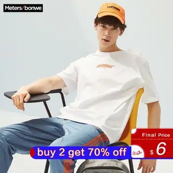

Metersbonwe Men Cotton T-shirt 2020 New Summer Short Sleeve T-Shirt Alphabet printing O-Neck Men trend Leisure Loose Tops 631558