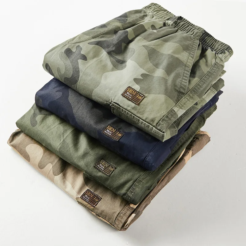 Camouflage Shorts Men's Cargo Shorts Drawstring Elastic Waist Camo Short Pants Men Casual Shorts with Pockets Streetwear