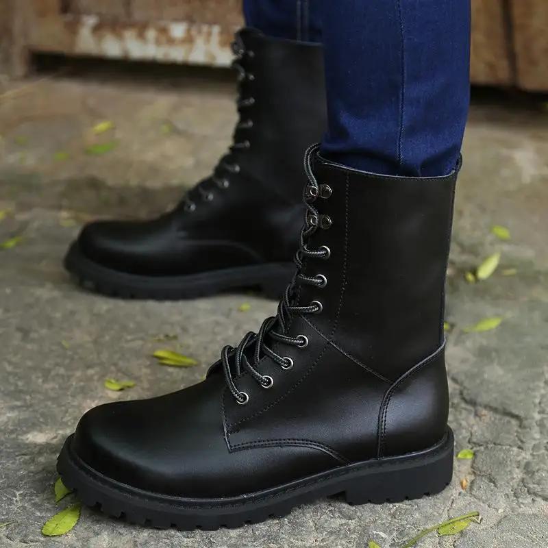 genuine leather Men middle boots winter half boots classic designer man lace up shoes wearproof man snow shoes zy573 - Цвет: Black cotton