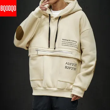 

Winter Fleece Sweatshirts Hoodies Men Streetwear Black College Fashion Mens Hoodie Japan Hip Hop Hooded Cotton Harajuku Pullover