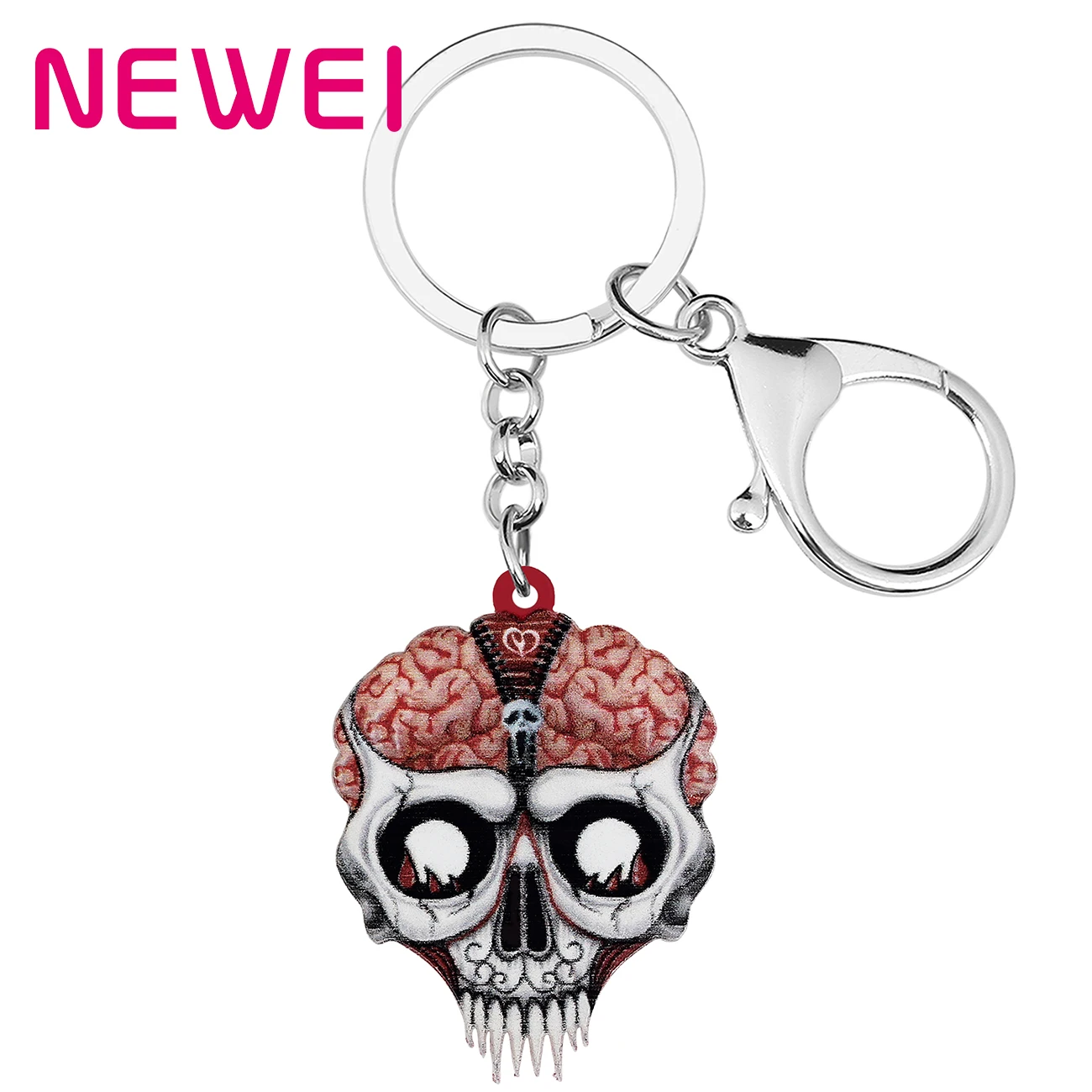 Newei Halloween Acrilico Horror Testa Di Cranio Zanne Cranio Portachiavi Trendy Portachiavi Anello Regali Gioielli Per Donna Ragazza Charms
