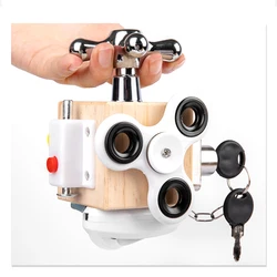 1pc miúdo ocupado bloco montessori desbloquear brinquedo cubo engraçado brinquedo de madeira ocupado desbloquear brinquedo pré escolar treinamento lógico jogos educativos presente