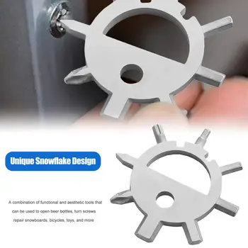 

11-in-1 Multi-tool Card Stainless Steel Snowflake Wrench Keychain Outdoor Portable Bottle opener fix Bicycle Screwdriver Tools