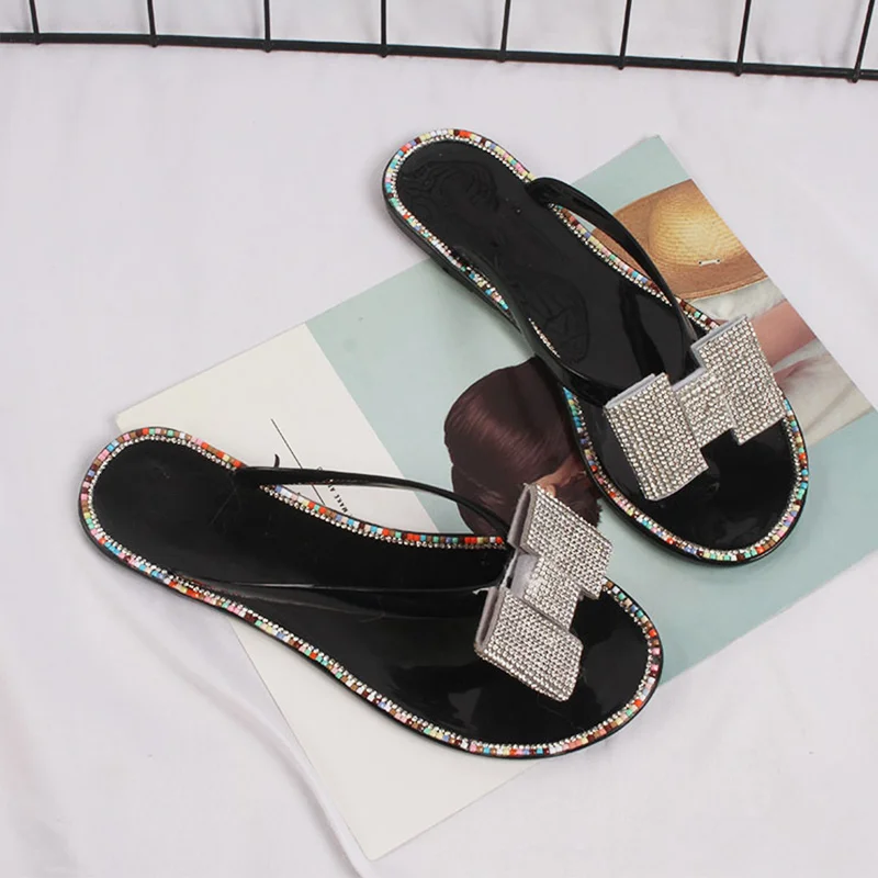 Women Slippers Bowknot Woman Flat Clip Toe Crystal Female Slides Flip Flops Outdoor Sandals Ladies Beach Shoes Summer 2020 | Обувь