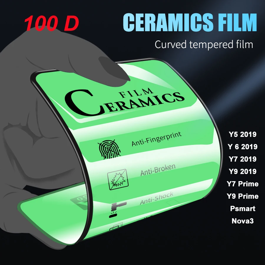100D AG-Ceramics мягкое закаленное стекло для Huawei Y5 Y6 Y7 Y9 Prime P smart 2019 2018 Nova Защитная пленка