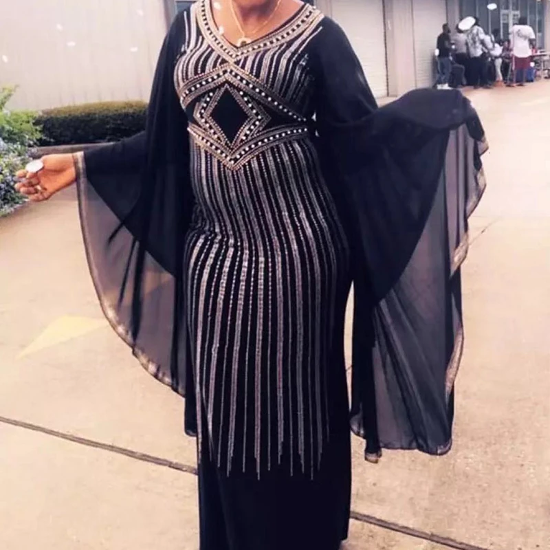 

African Dresses For Women Black African Clothes Boubou Africain Dress Muslim Women's Dress 2019 Chiffon Long Ankara Dress Women